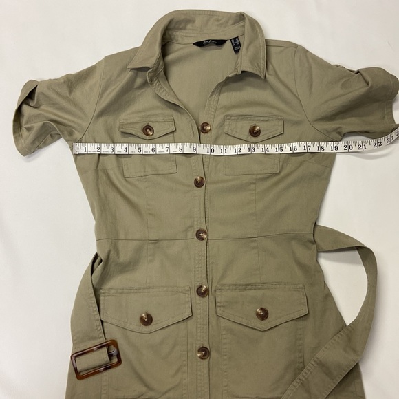 Du Jour Shirt Dress Khaki/Olive Button Down Utility hunger games Y2K Size 8P - Picture 8 of 16